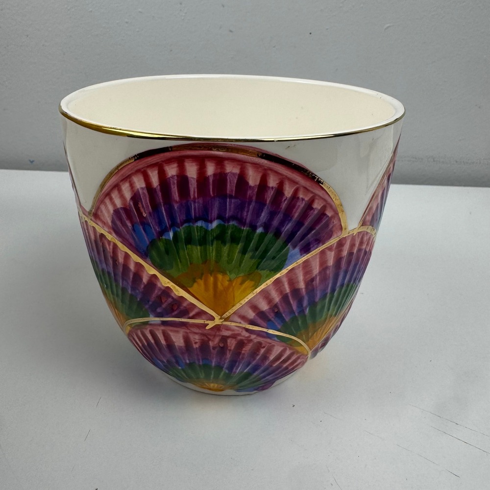 Vintage Ben Rickert Ceramic‎ Planter Shell Fan Motif Gold Trim Art Deco Style - Picture 3 of 8